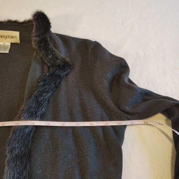 Vtg Bloomingdale’s Cardigan PS Black Cashmere Silk Fur Trim Y2K Quiet Luxury 90s - Picture 3 of 8